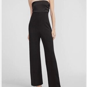 Express Wide-Leg Black Strapless Satin Tie-Back Jumpsuit